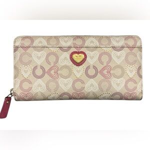 Coach Waverly Hearts Accordion Pink and White Zip Wallet